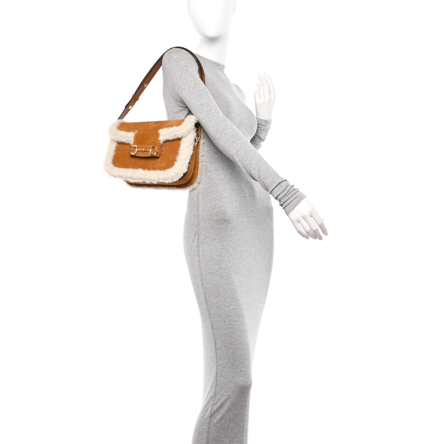 Suede Shearling Horsebit 1955 Shoulder Bag Brown
