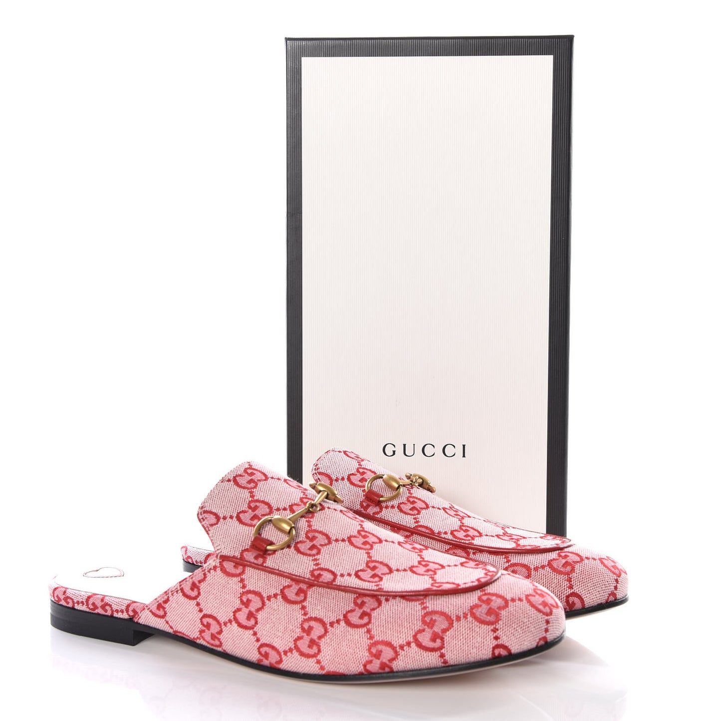 Canvas GG Monogram Horsebit Womens Princetown Slippers 40 Gardenia Hibiscus Red
