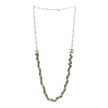 Chanel Pearl Crystal CC Braided Chain Long Necklace Light Gold 3 of 4