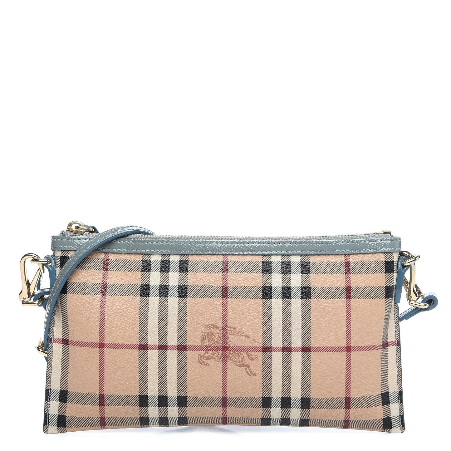 Haymarket Check Patent Small Peyton Crossbody Clutch Bag Celadon Blue
