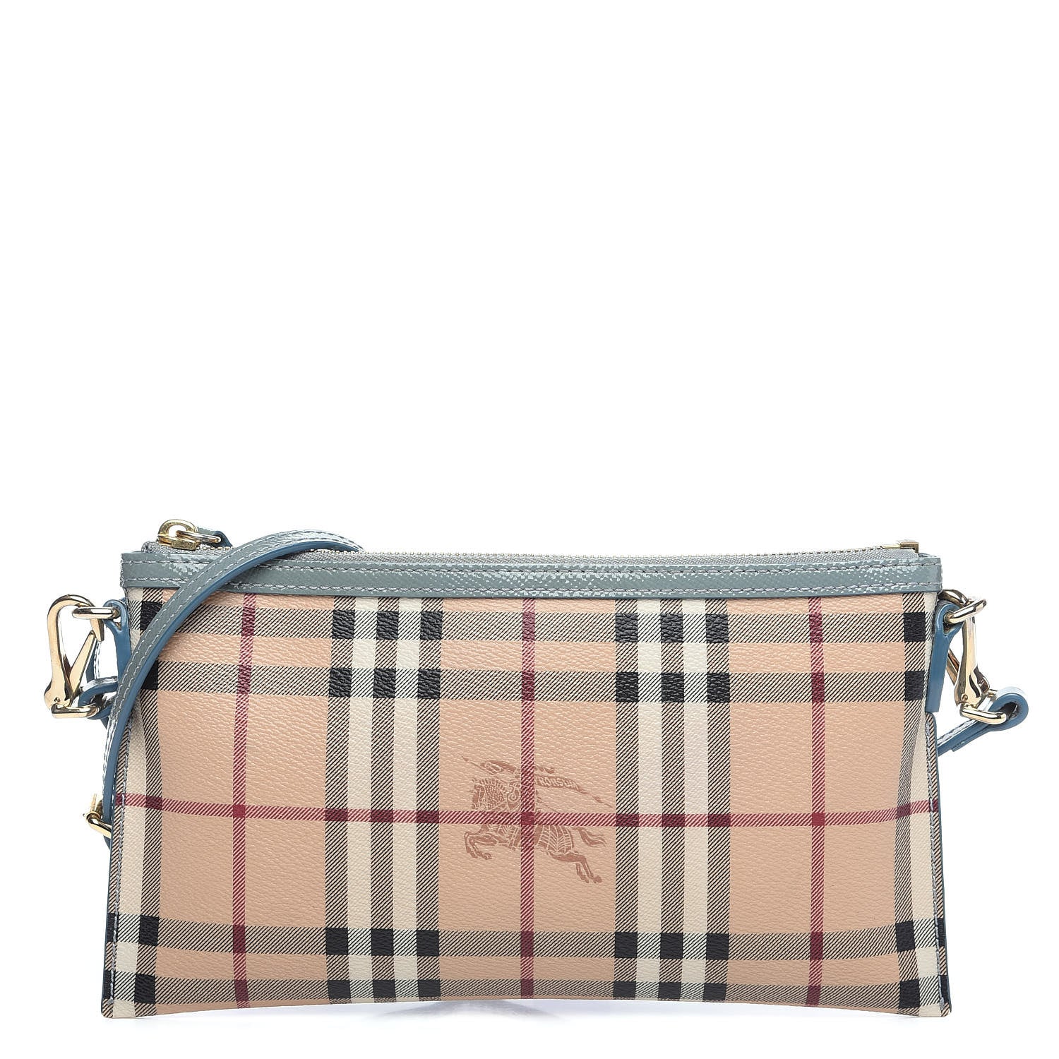 Burberry Haymarket Check Patent Small Peyton Crossbody Clutch Bag Celadon Blue 1 of 11