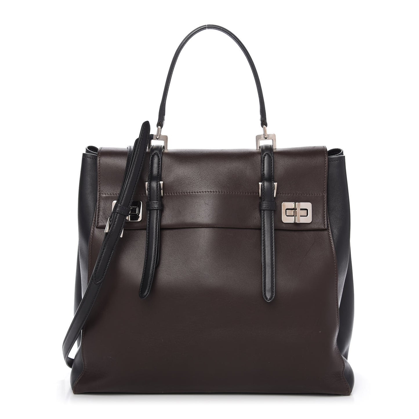 City Calfskin Convertible Top Handle Tote Caffe Black