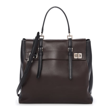 Prada City Calfskin Convertible Top Handle Tote Caffe Black 1 of 10