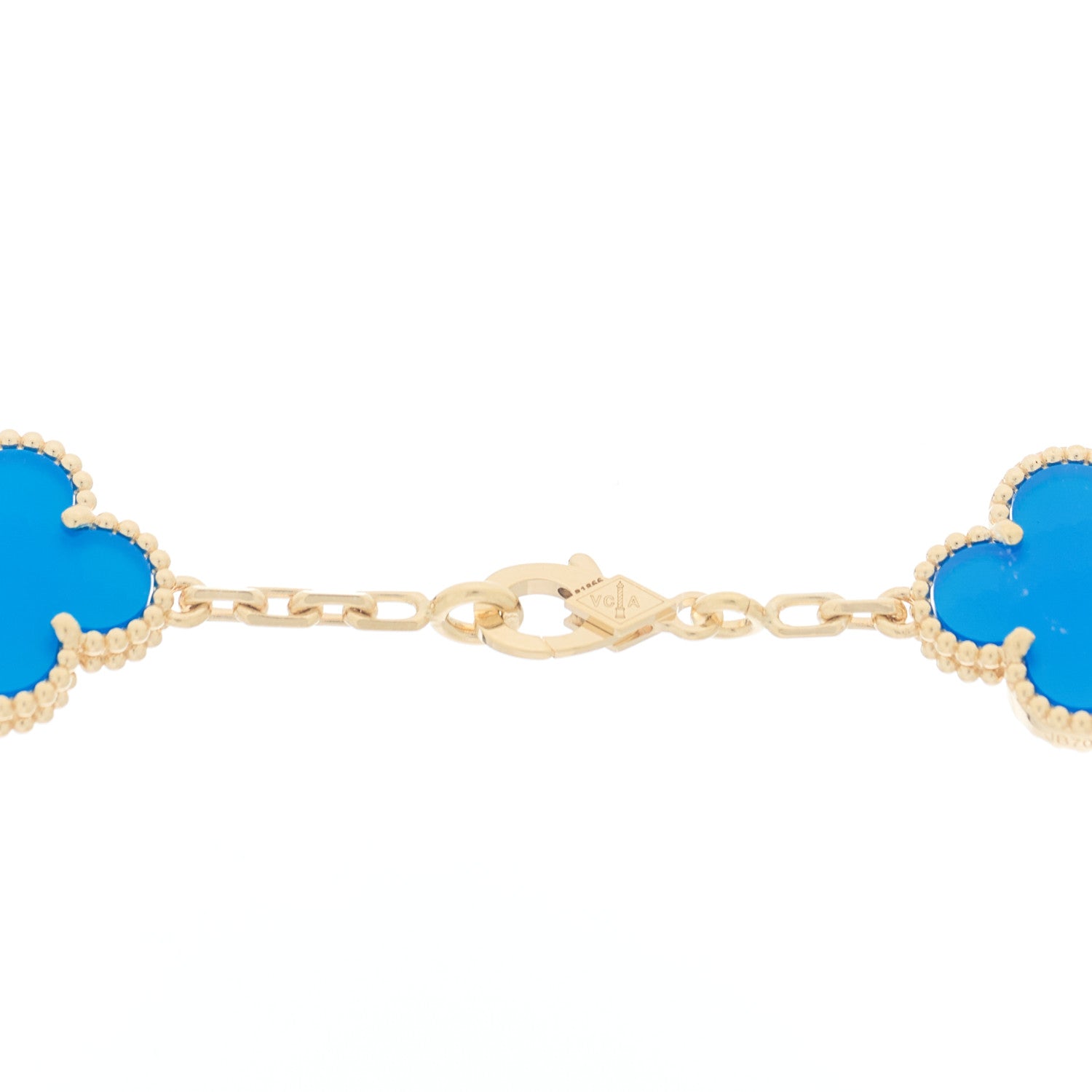 Van Cleef & Arpels 18K Yellow Gold Blue Agate 10 Motifs Vintage Alhambra Necklace 4 of 7