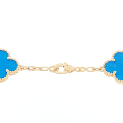 Van Cleef & Arpels 18K Yellow Gold Blue Agate 10 Motifs Vintage Alhambra Necklace 4 of 7