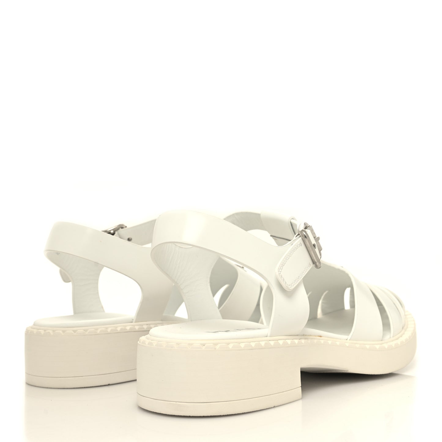Brushed Calfskin Metal Triangle Logo Fisherman Mens Sandals 9 White