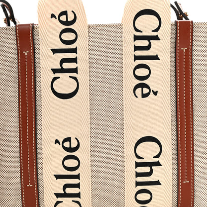 Chloe Cotton Calfskin Small Woody Ribbon Tote With Strap White Brown 8 of 10