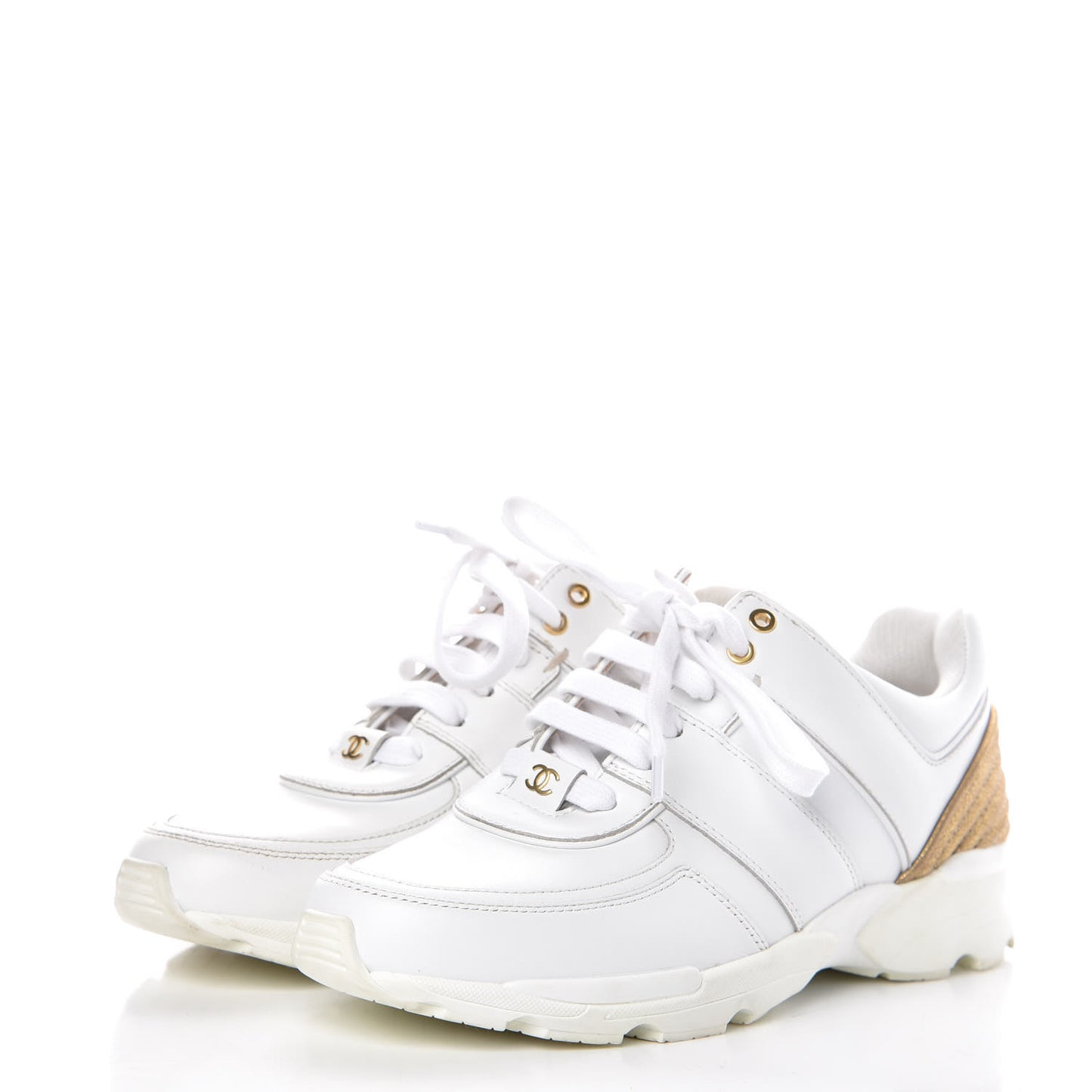 Calfskin Laminated Womens CC Sneakers 37 White Gold