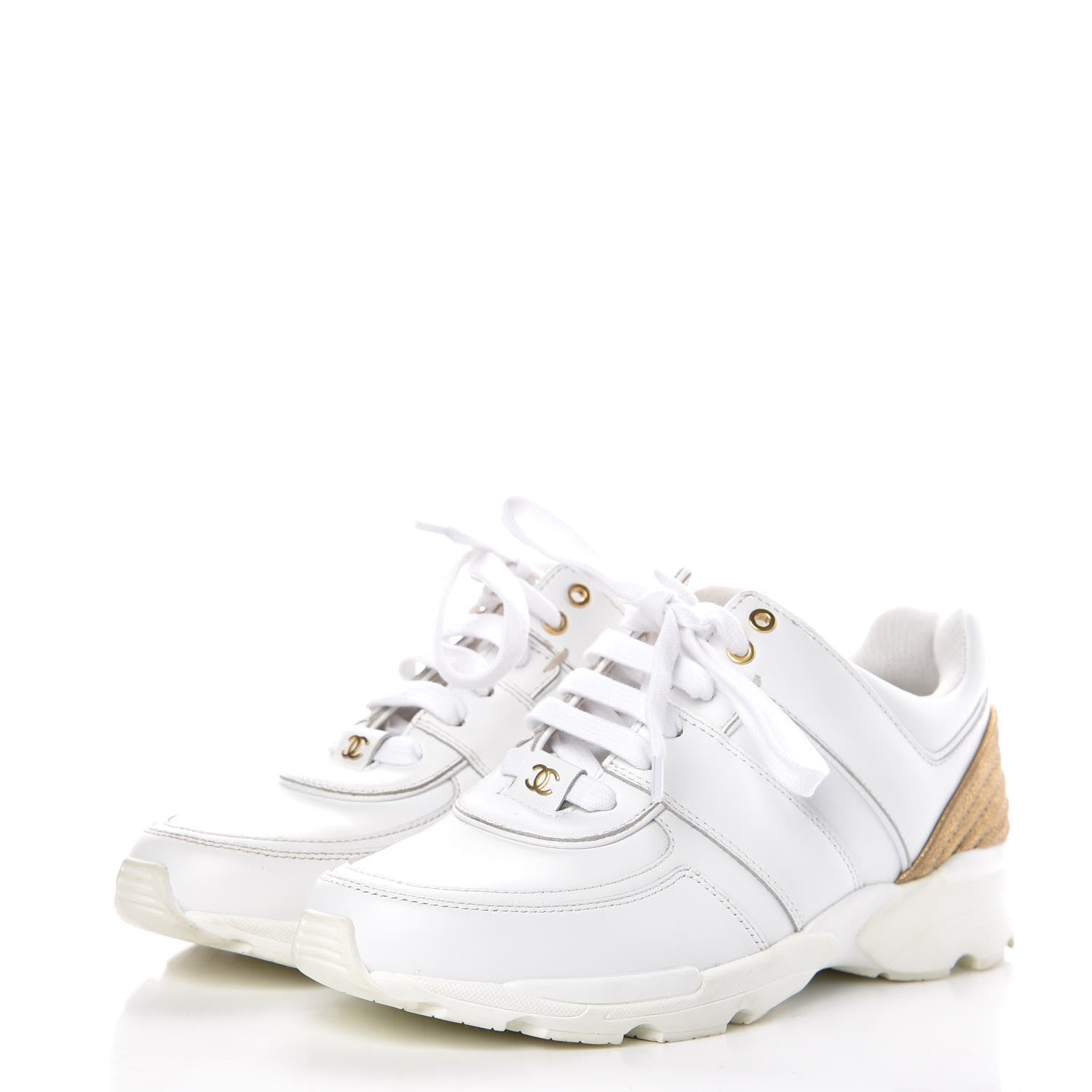 Chanel Calfskin Laminated Womens CC Sneakers 37 White Gold 3 of 9
