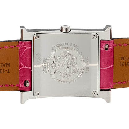 Hermes Stainless Steel Alligator Diamond Bezel Mother of Pearl 26mm Heure H Hour Quartz Watch Framboise 4 of 5