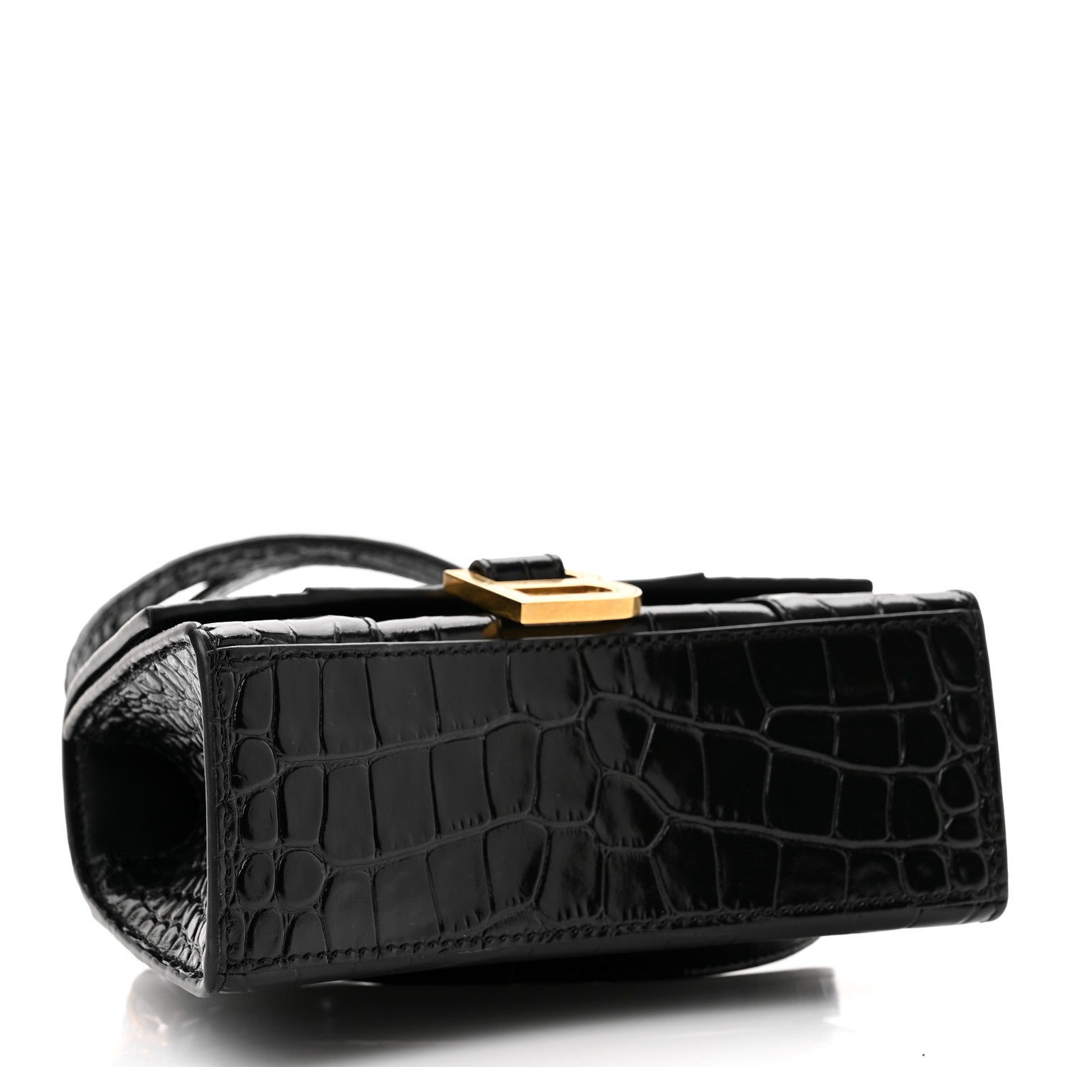 Balenciaga Shiny Calfskin Crocodile Embossed Hourglass Top Handle Bag XS Black 4 of 11