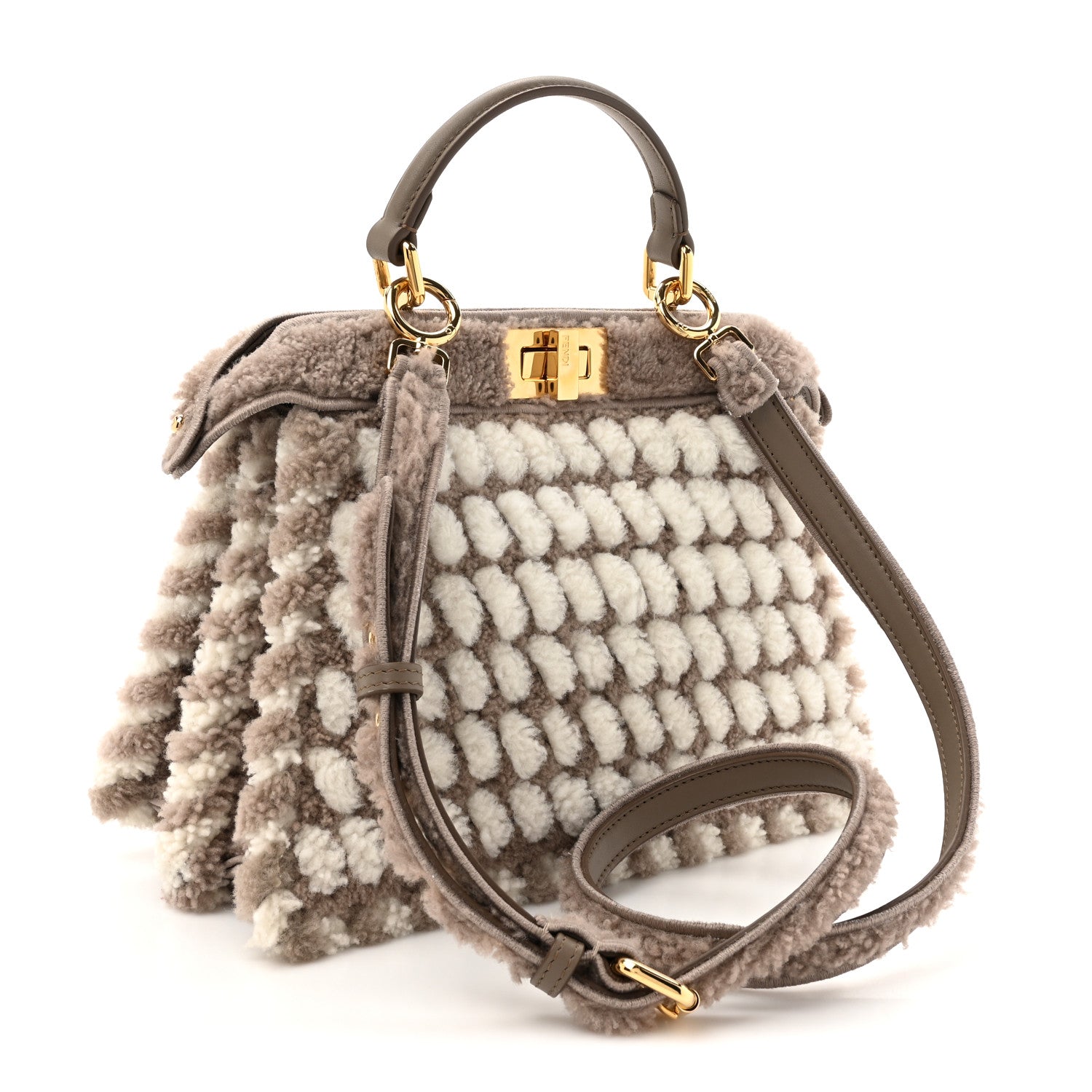 Fendi Curly Shearling Nappa Bi-Color Small Peekaboo I SEE U Satchel Tartufo White 3 of 11