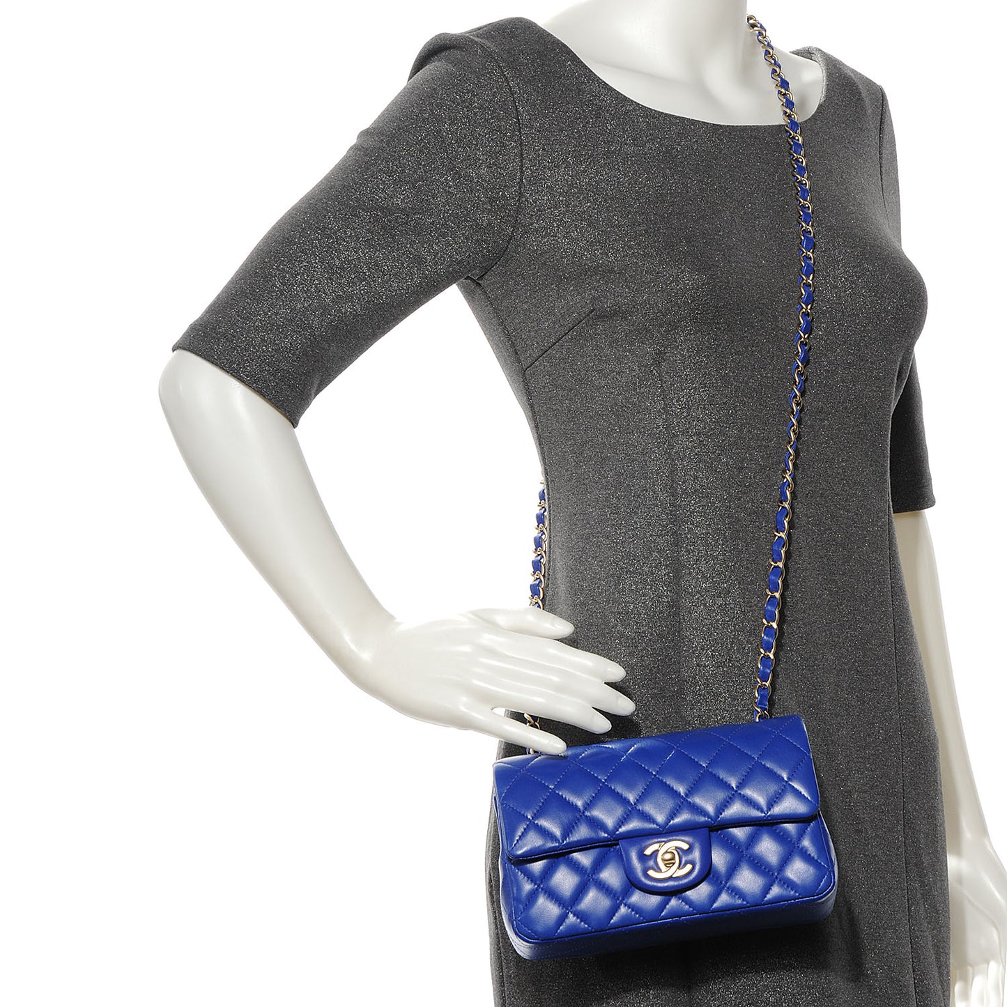 Lambskin Quilted Mini Flap Blue Fonce