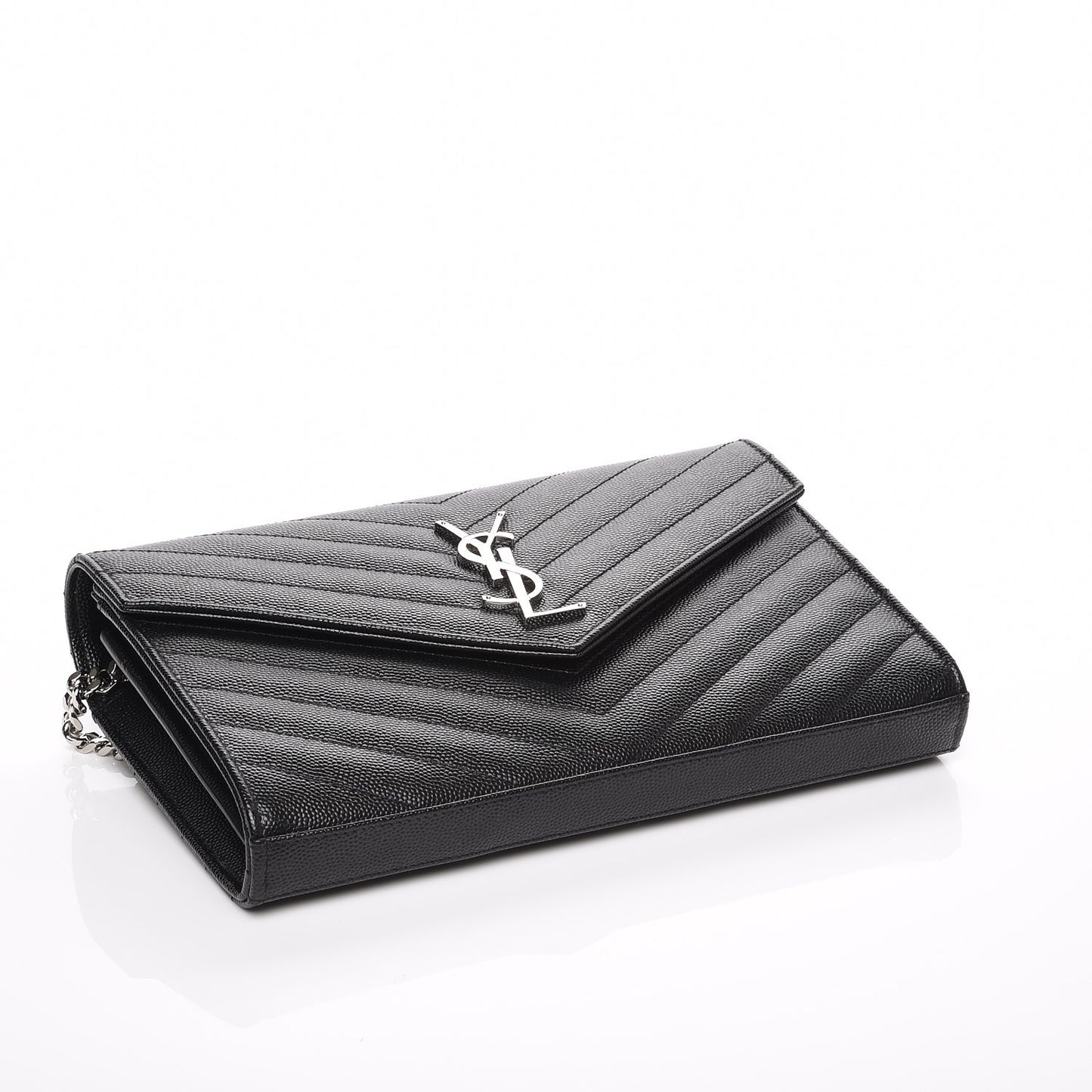 Grain De Poudre Matelasse Chevron Medium Monogram Chain Wallet Black