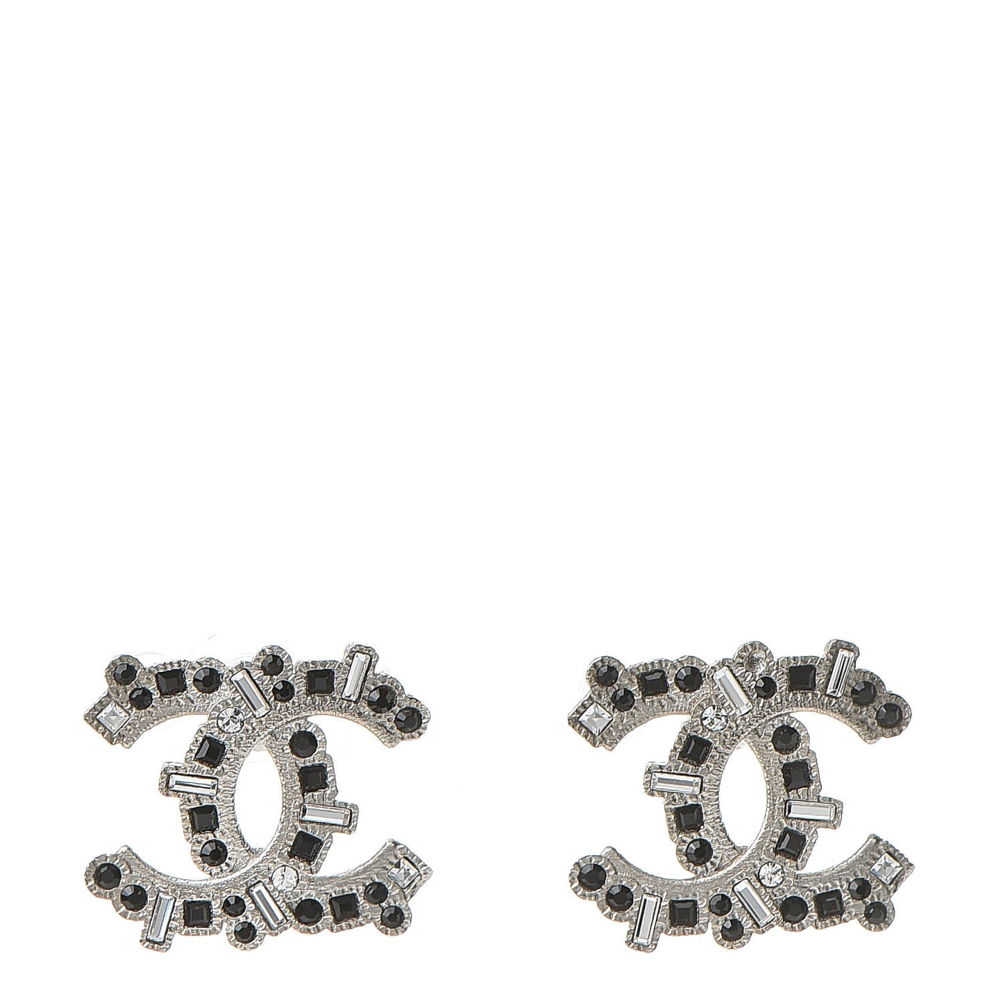 Baguette Crystal CC Earrings Silver Black