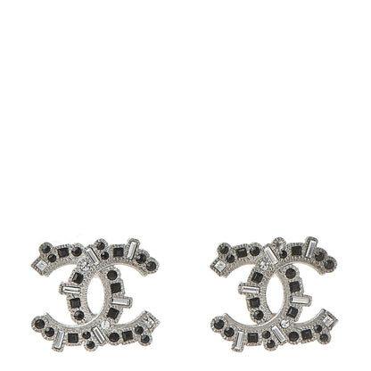 Chanel Baguette Crystal CC Earrings Silver Black 1 of 6