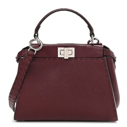 Fendi Cuoio Romano Selleria Bi-Color Mini Peekaboo Iconic Satchel Bordeaux Grigio Polvere 1 of 9