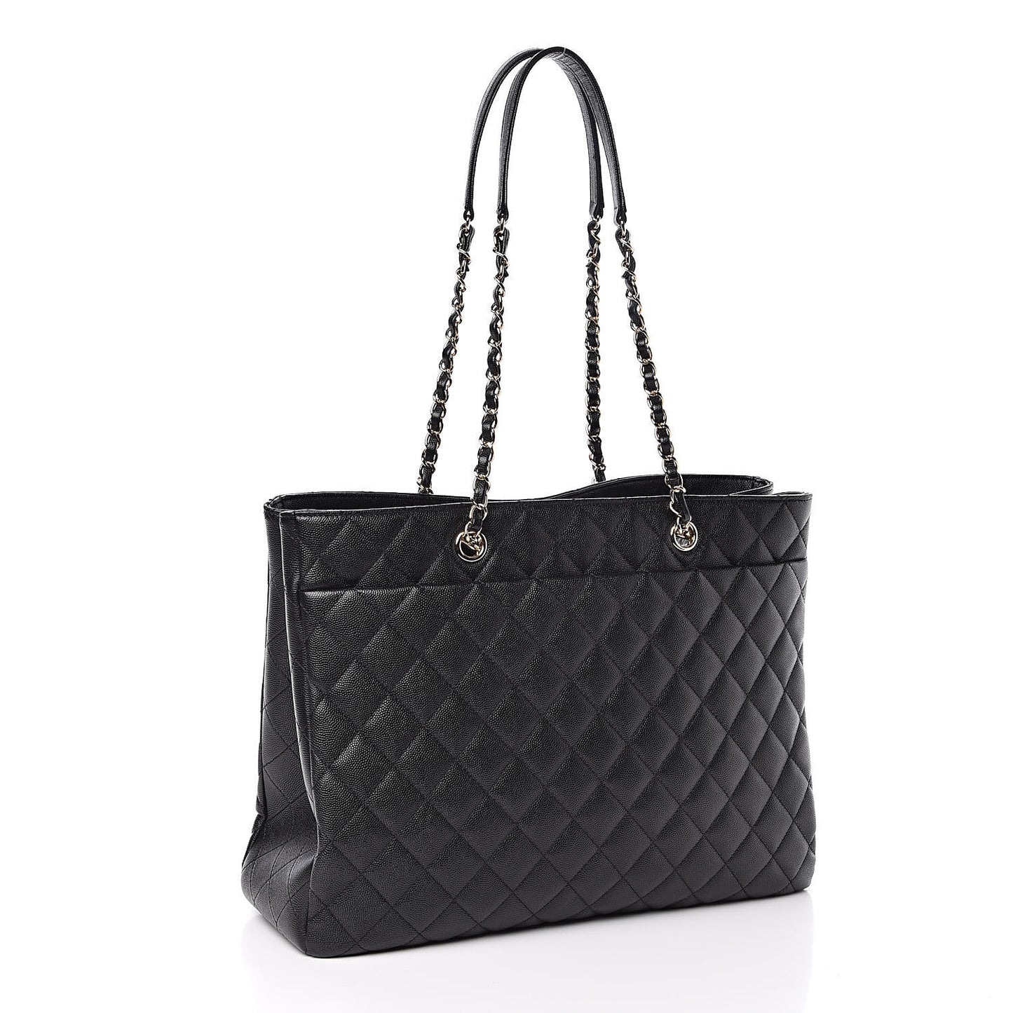 Caviar Quilted Large Shopping Tote Black