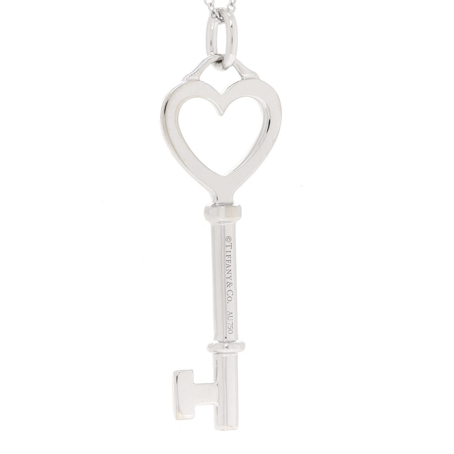 Tiffany 18K White Gold Diamond Medium Heart Key Pendant Necklace 6 of 7