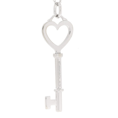 Tiffany 18K White Gold Diamond Medium Heart Key Pendant Necklace 6 of 7