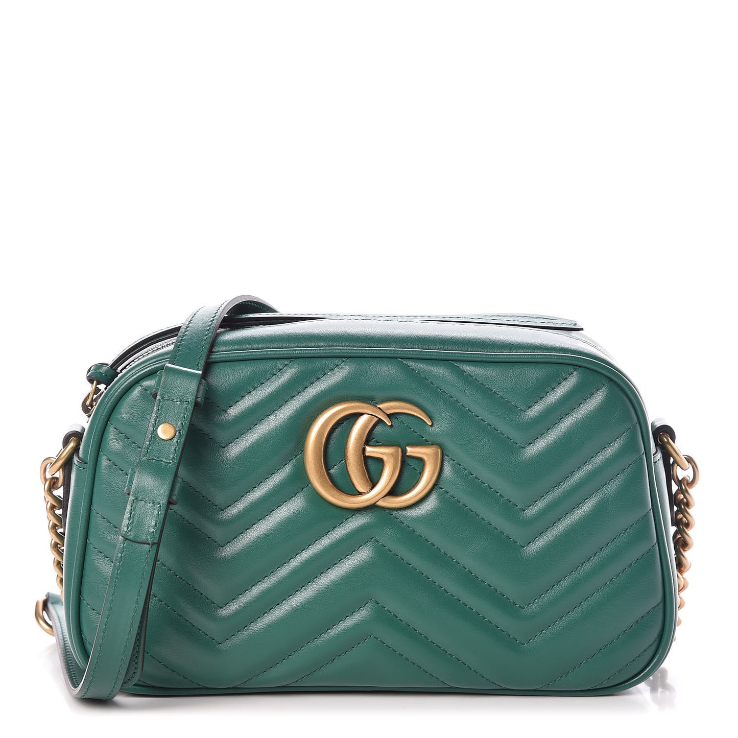 Calfskin Matelasse Small GG Marmont Chain Shoulder Bag Emerald Green
