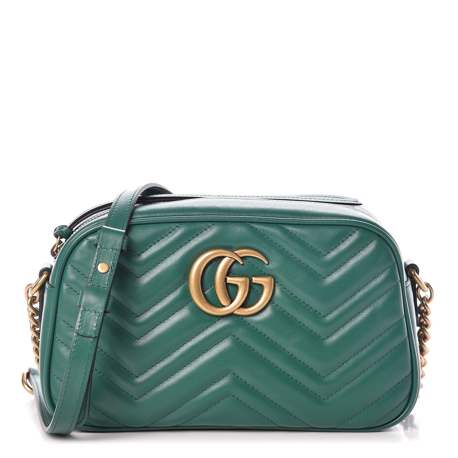 Gucci Calfskin Matelasse Small GG Marmont Chain Shoulder Bag Emerald Green 1 of 9