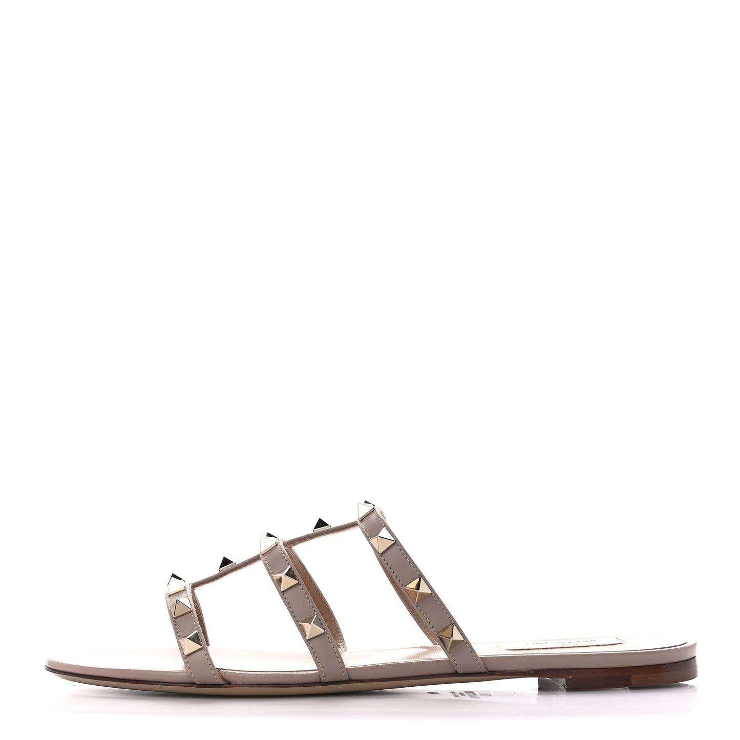Nappa Rockstud Caged Flat Slide Sandals 40 Poudre