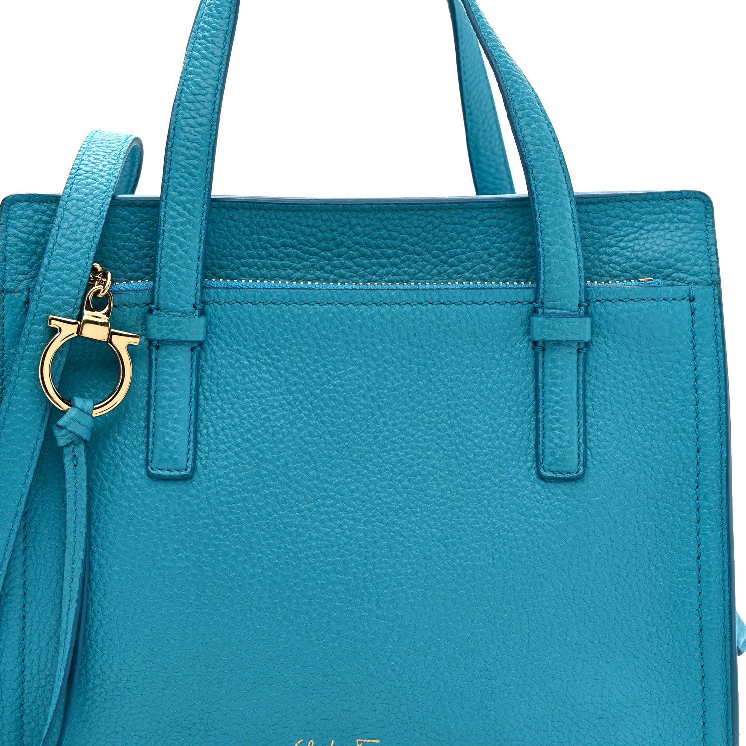 Salvatore Ferragamo Hammered Calfskin Double Handle Small Amy Tote Turquoise 8 of 18
