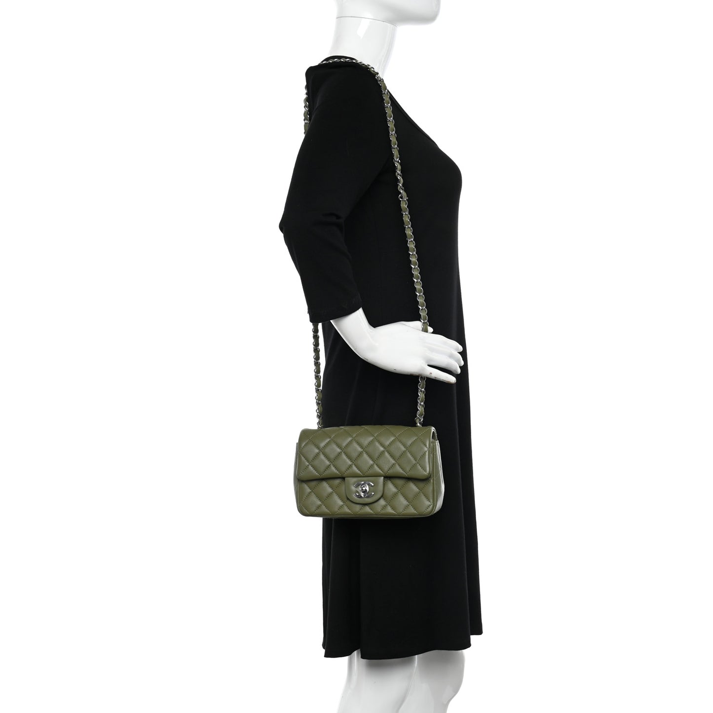 Lambskin Quilted Mini Rectangular Flap Green