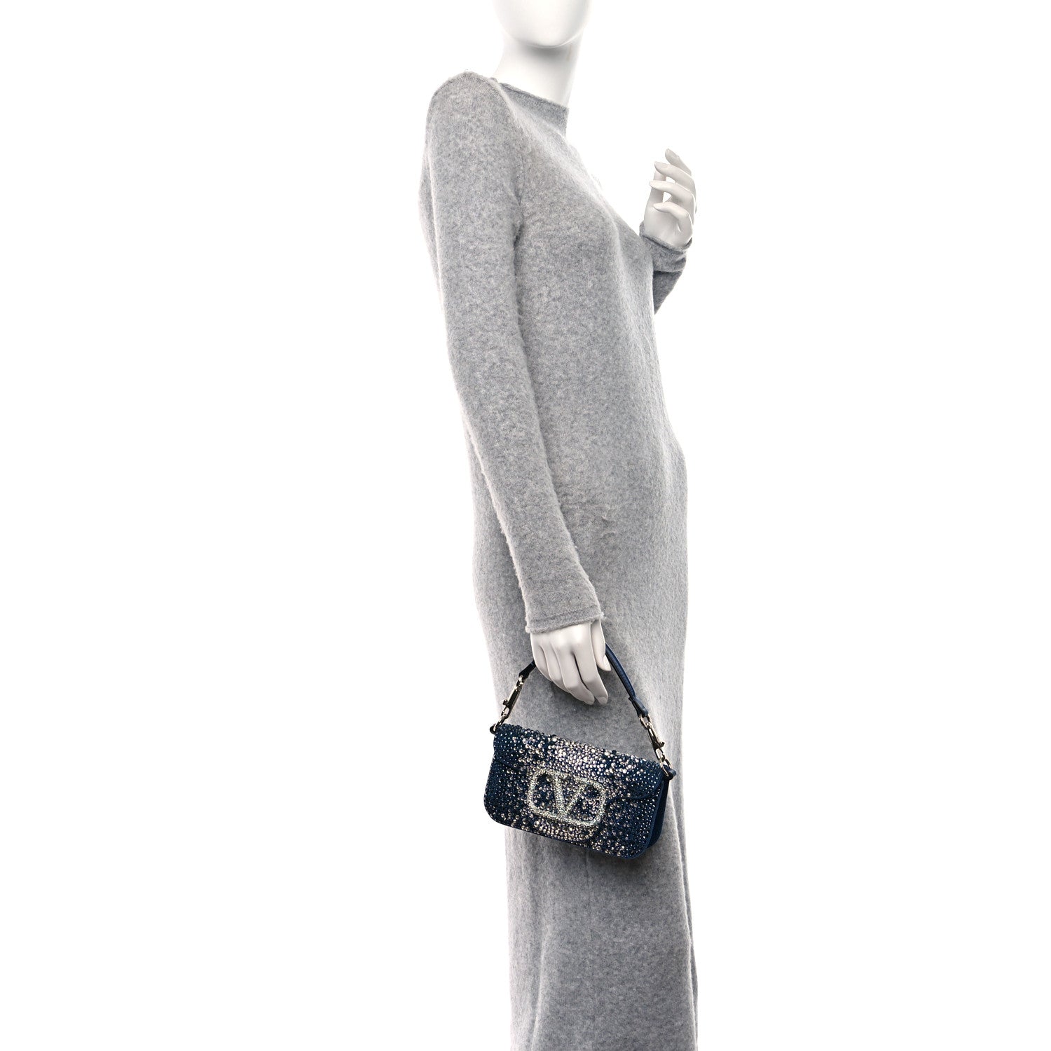 Valentino Garavani Denim Crystal Vlogo Embroidered Small Loco Shoulder Bag Montana Smoked Sapphire 2 of 9