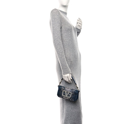 Valentino Garavani Denim Crystal Vlogo Embroidered Small Loco Shoulder Bag Montana Smoked Sapphire 2 of 9