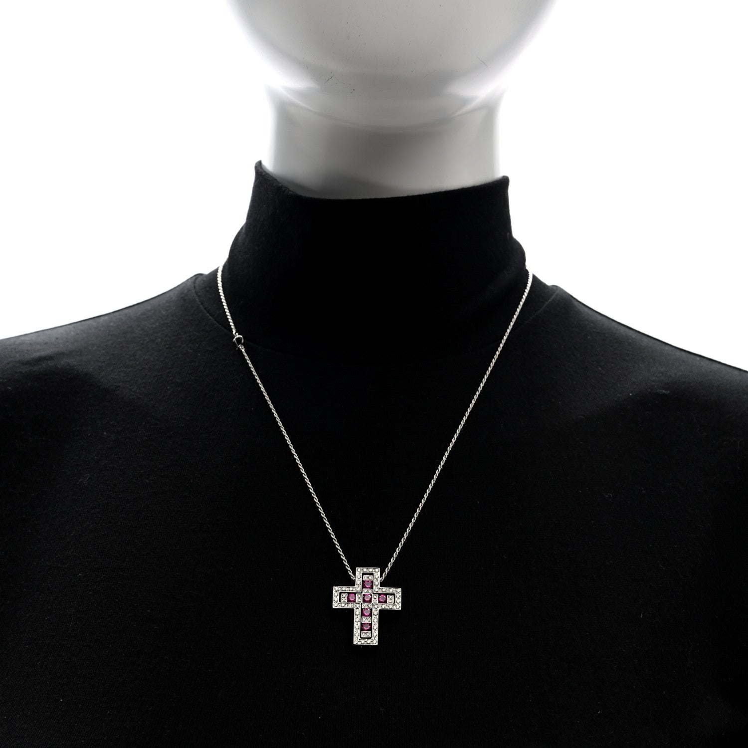 Damiani 18K White Gold Diamond Ruby Belle Epoque Cross Pendant Necklace 2 of 4