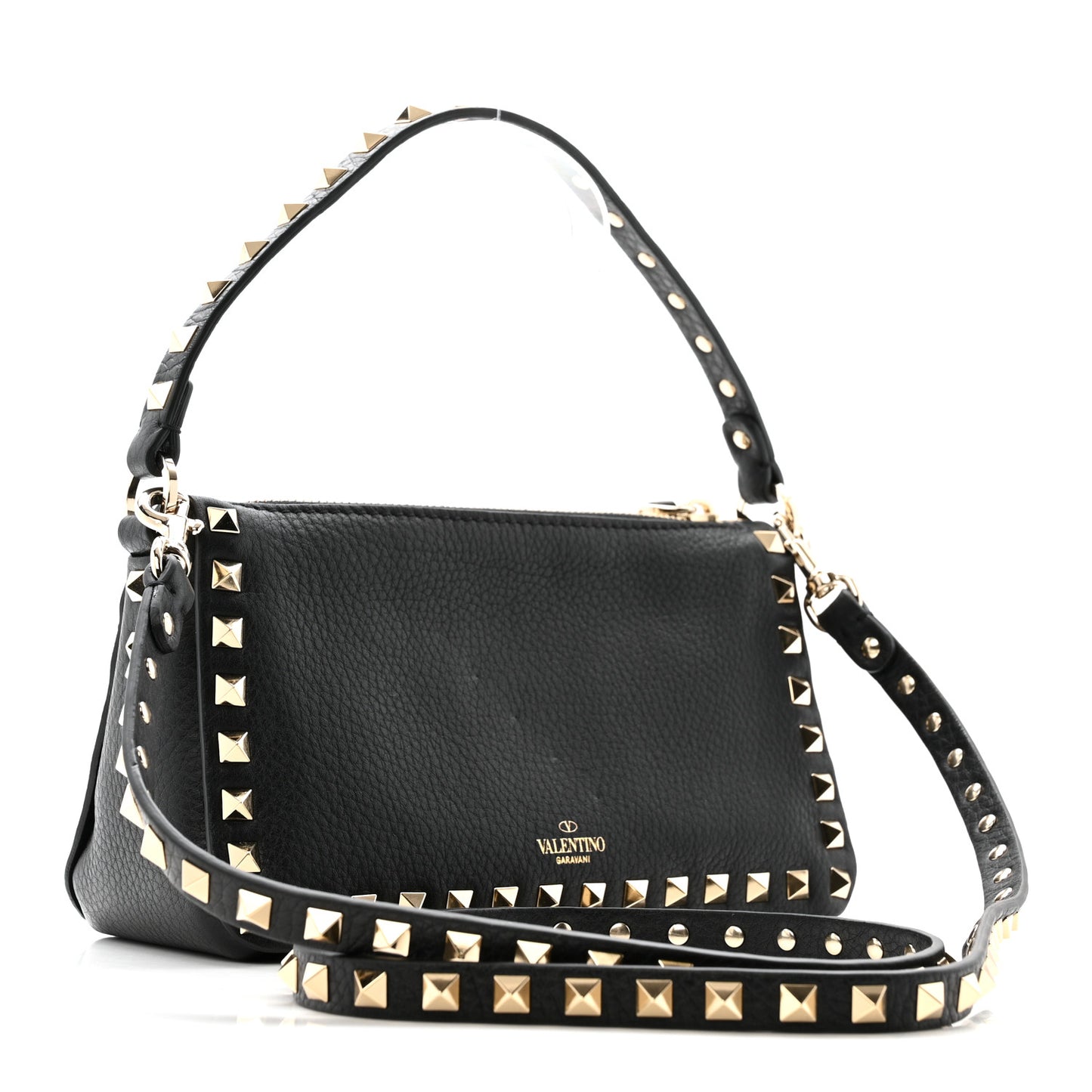 Grained Calfskin Small Rockstud All Over Crossbody Bag Black