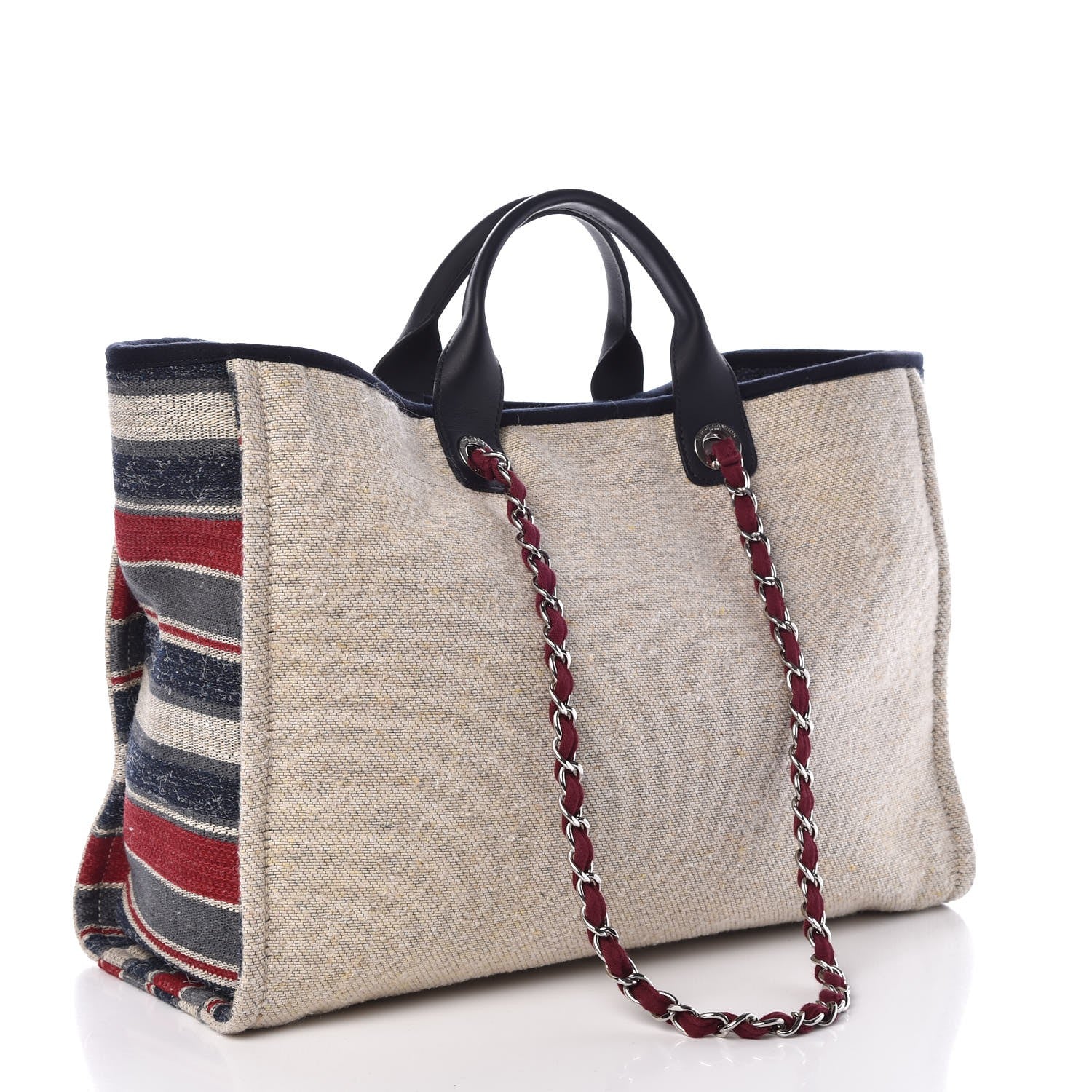 Chanel Striped Canvas Large Deauville Tote Beige 4 of 8