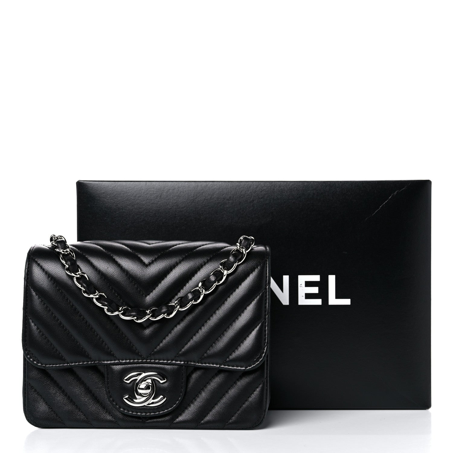 Chanel Lambskin Chevron Quilted Mini Square Flap Black 14 of 14