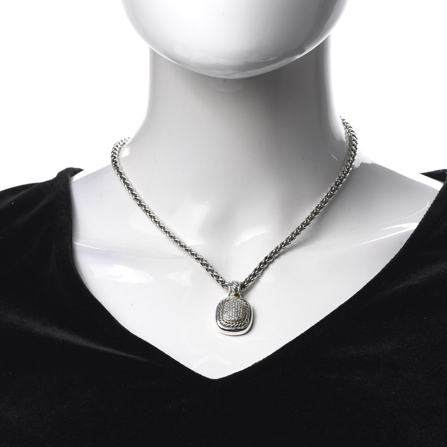 Sterling Silver 18K Yellow Gold Diamond 9mm Albion Enhancer Pendant Necklace