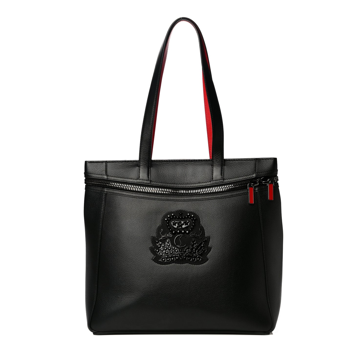 Grained Calfskin Studded Tote Black