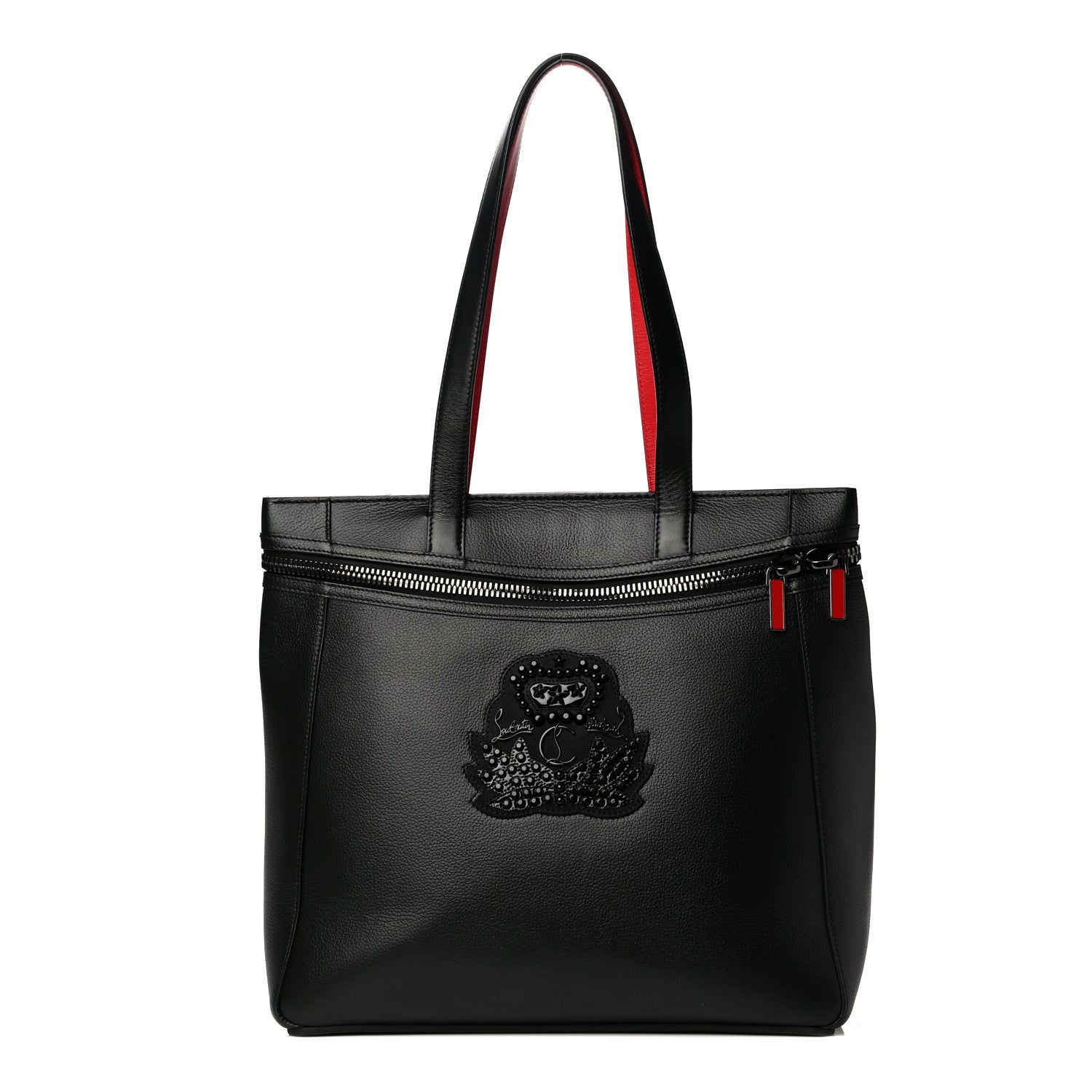 Christian Louboutin Grained Calfskin Studded Tote Black 1 of 17