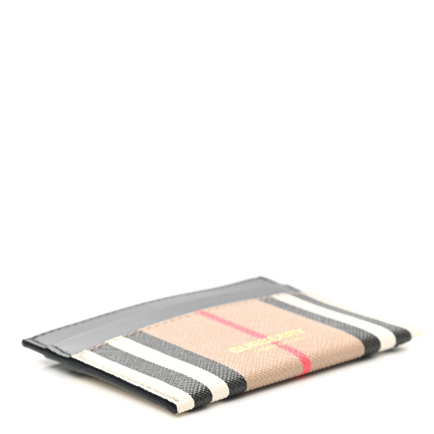 E-Canvas Calfskin Icon Stripe Card Case Archive Beige
