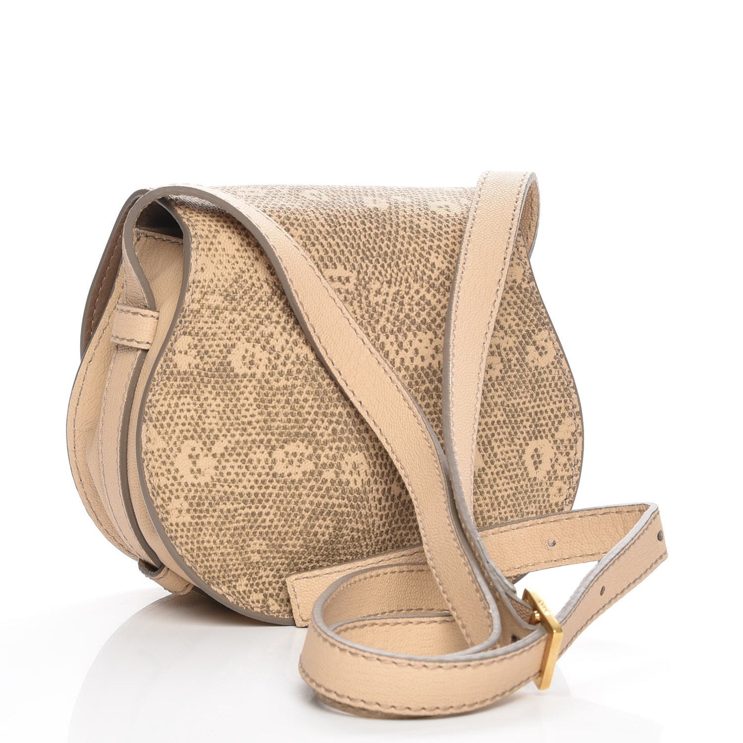 Calfskin Lizard Embossed Mini Marcie Round Crossbody Bag Rose Milk