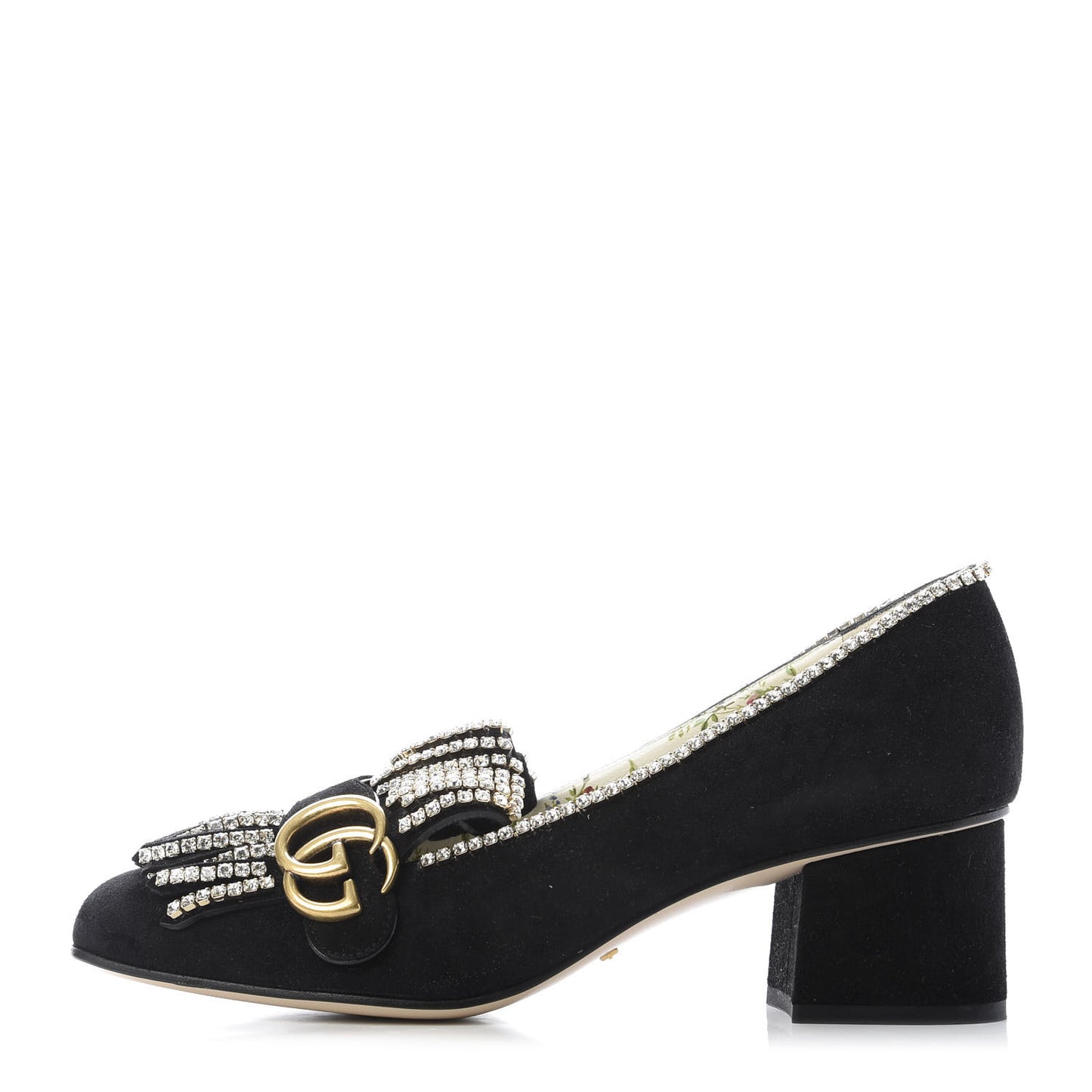 Kid Scamosciato Crystal GG Marmont Fringe 50mm Loafer Pumps 39 Black