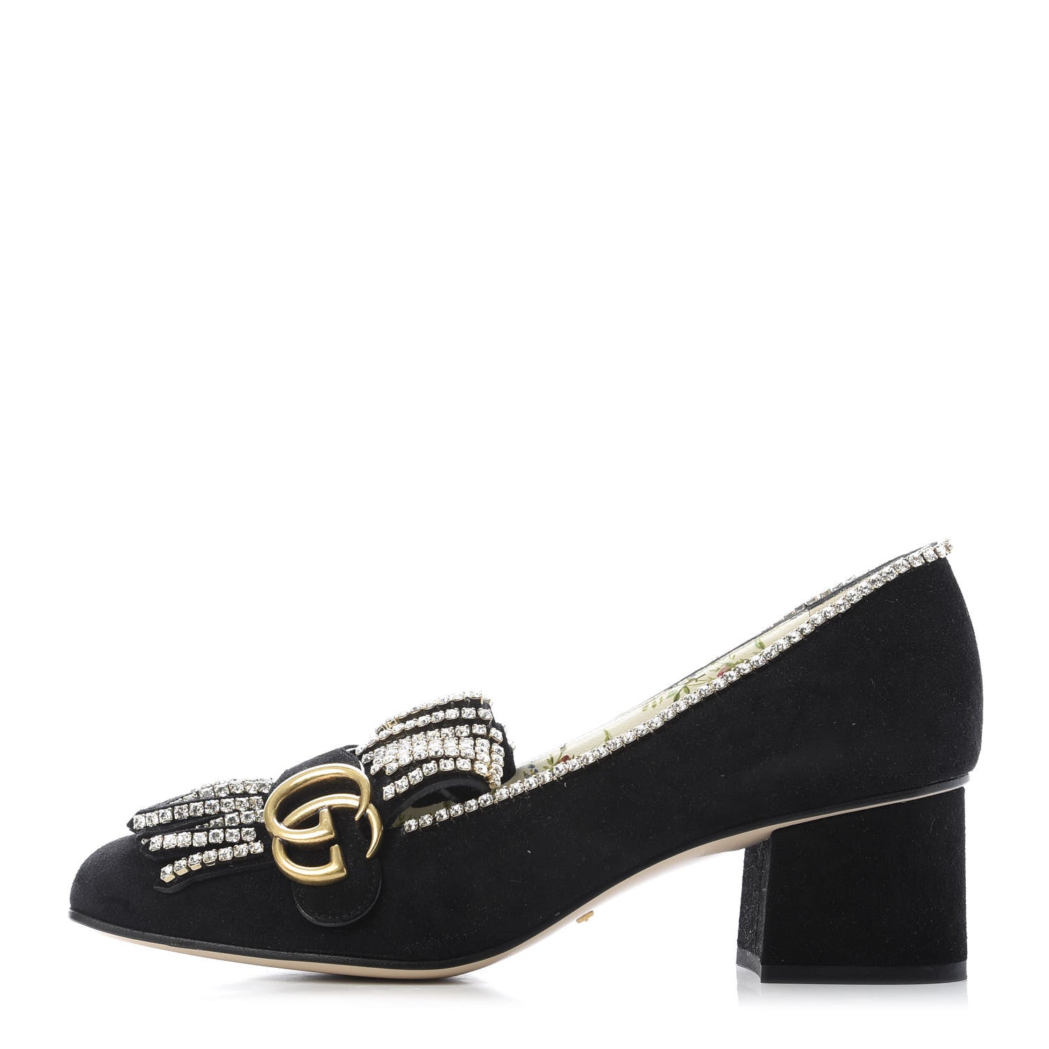 Gucci Kid Scamosciato Crystal GG Marmont Fringe 50mm Loafer Pumps 39 Black 1 of 10