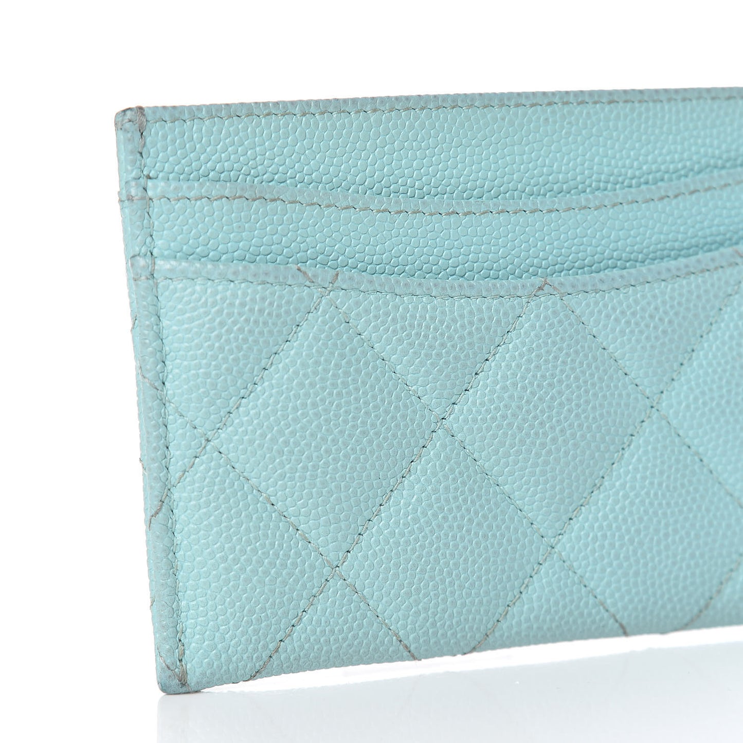 Caviar Quilted Card Holder Light Blue