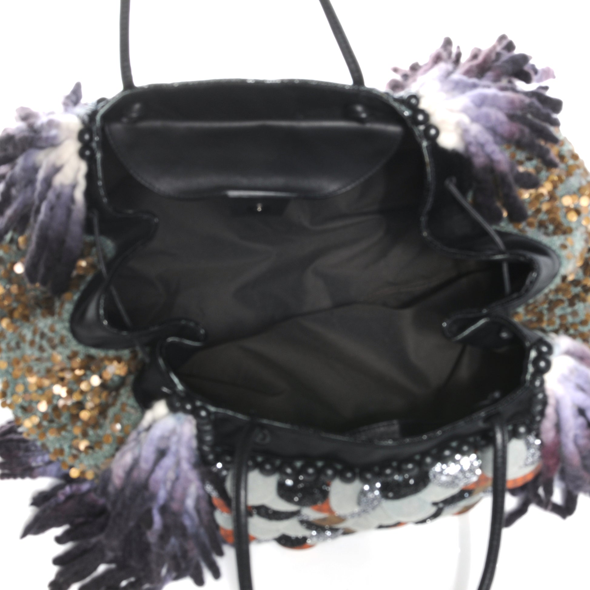 Fendi Wool Sequin Calfskin Ricami Embroidered Pillow Grande Voodoo Tote 8 of 8