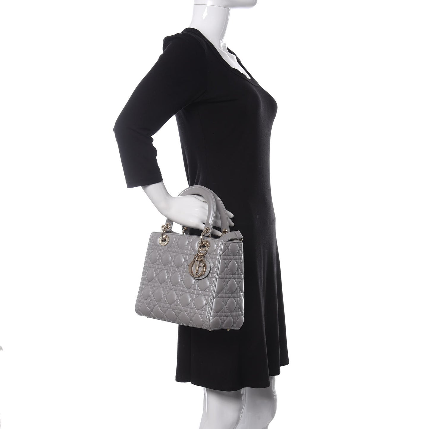 Pearly Lambskin Cannage Medium Lady Dior Grey
