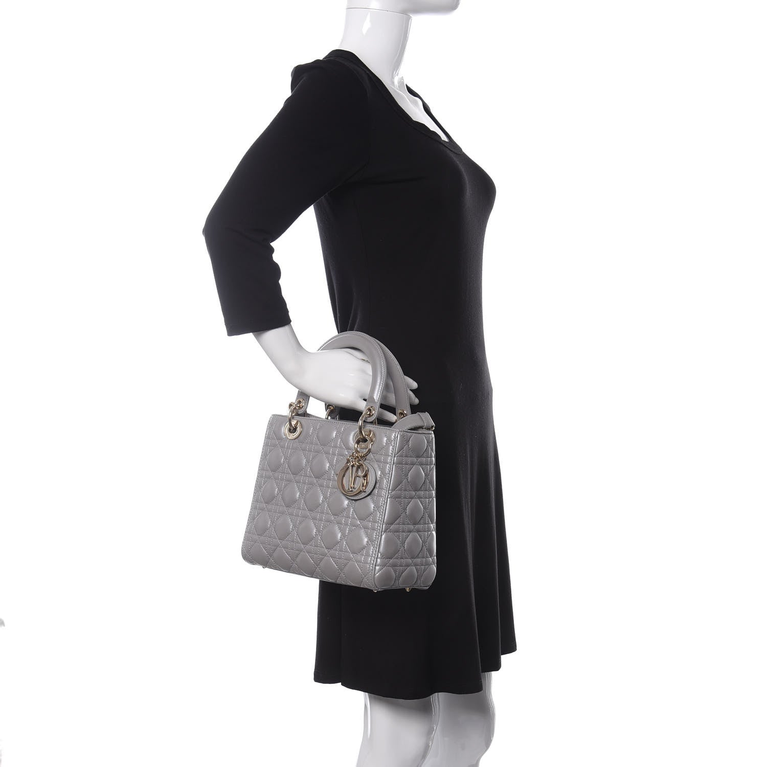 Christian Dior Pearly Lambskin Cannage Medium Lady Dior Grey 2 of 11