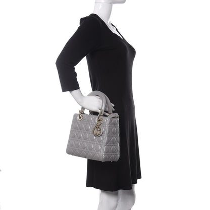 Christian Dior Pearly Lambskin Cannage Medium Lady Dior Grey 2 of 11