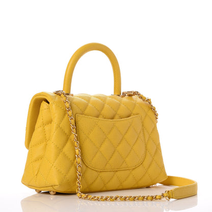 Chanel Caviar Quilted Mini Coco Handle Flap Yellow 3 of 8