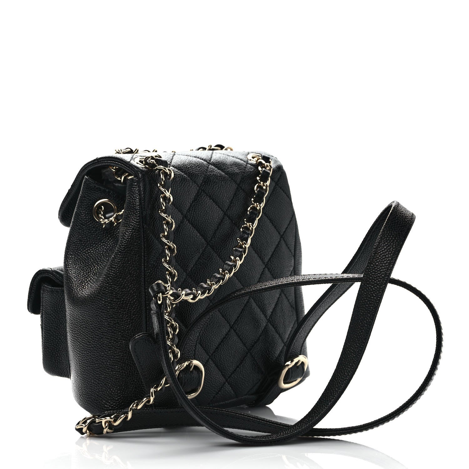 Chanel Shiny Caviar Quilted Small Duma Pockets Drawstring Backpack Black 2 of 9