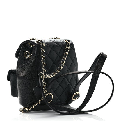 Chanel Shiny Caviar Quilted Small Duma Pockets Drawstring Backpack Black 2 of 9